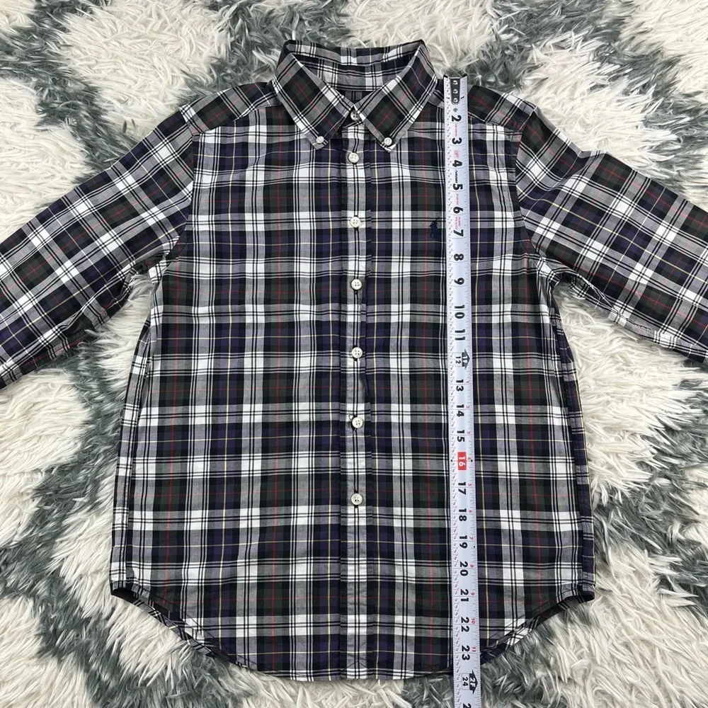 Ralph Lauren Kids Boys Purple Black Plaid Long Sleeve Button Up Shirt Size M